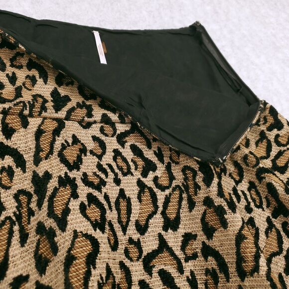 Free People Cheetah Chenille Mini Skater Skirt Sz 4 Brown Jacquard Leopard Y2K - Picture 4 of 10
